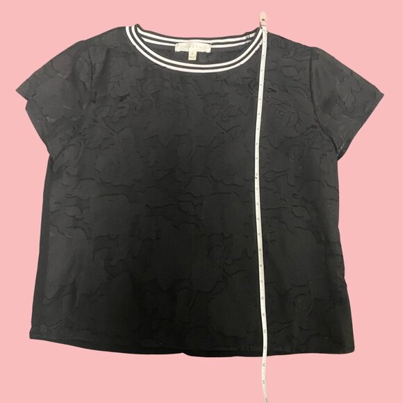 Adiva Black Jacquard Textured Short Sleeve Top – Size S - Picture 3 of 7